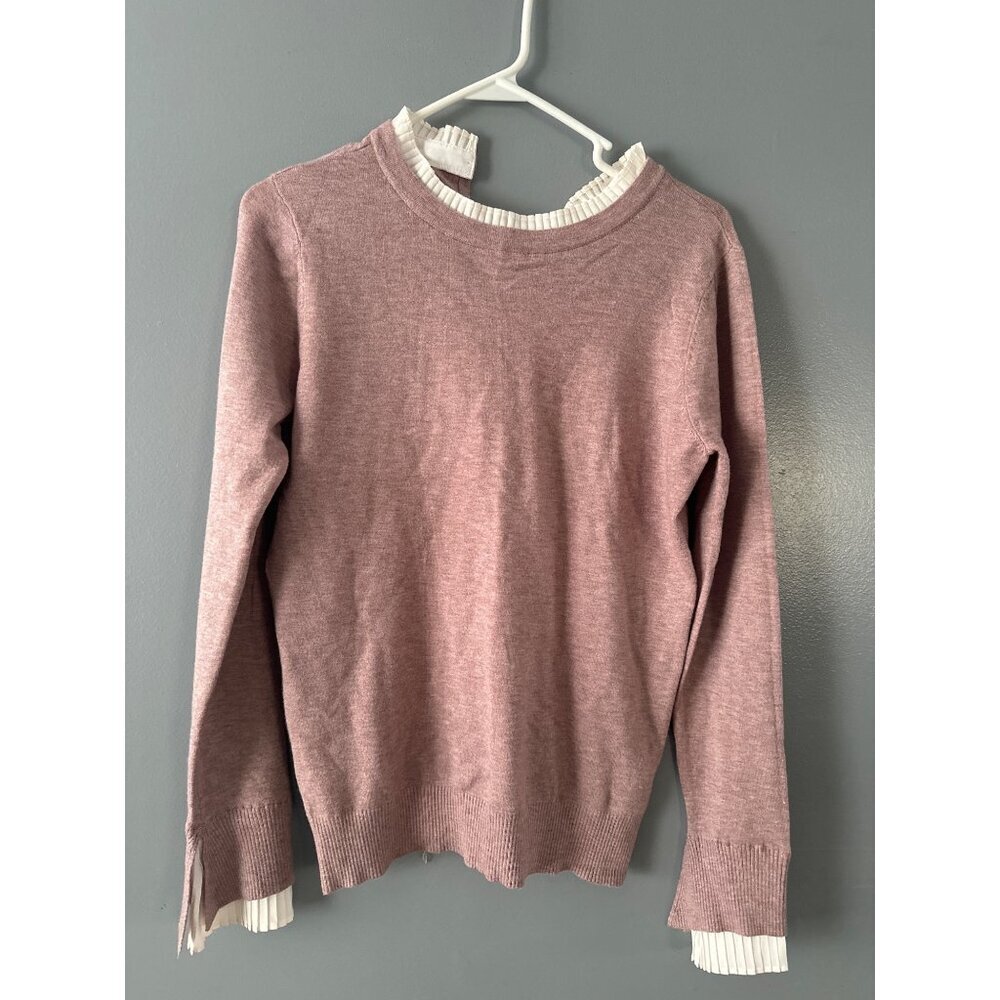 Milano Sweater Medium Pink Layered Blouse Hem Collar Knit Womens Top academia